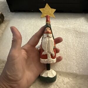 1989 House of Hatten Santa with Star on Top  Enchanted Forest Folk Art 8.5"